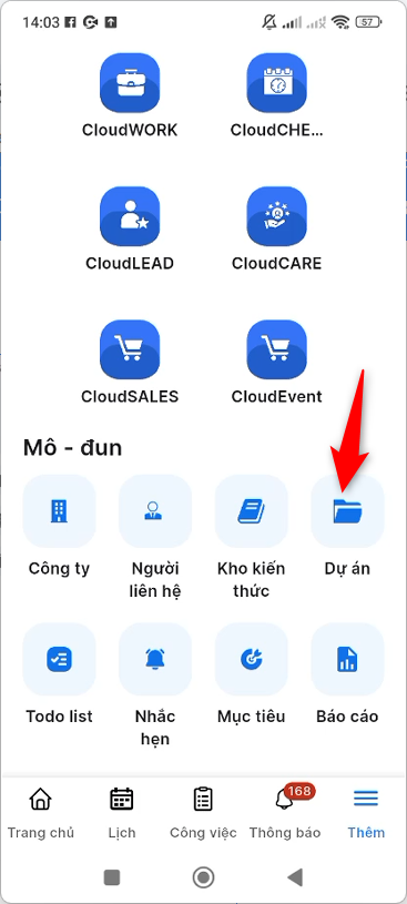 Chọn module Dự án