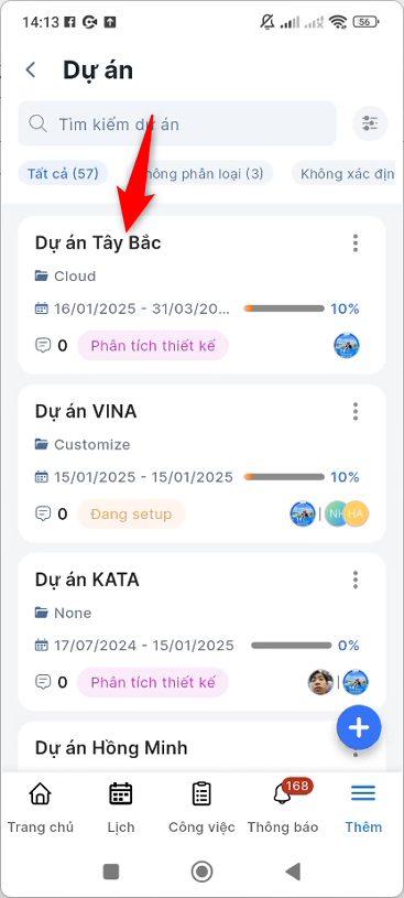 Chọn dự án cần chỉnh sửa