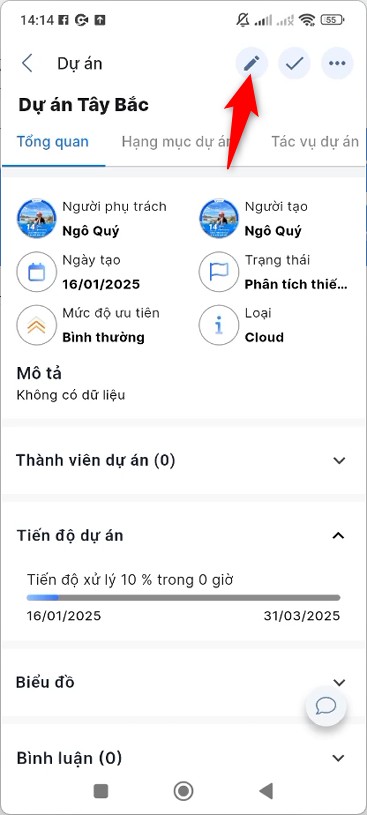 Nhấn icon chỉnh sửa