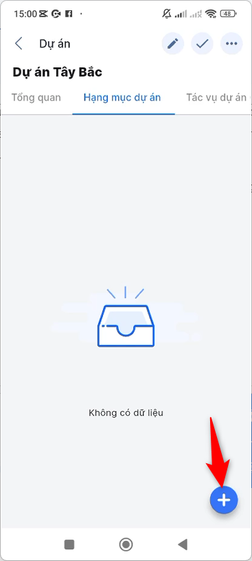 Nhấn icon dấu cộng tại tab Hạng mục dự án
