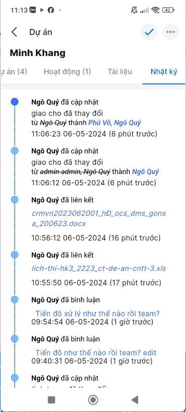 Nhật ký cập nhật của dự án