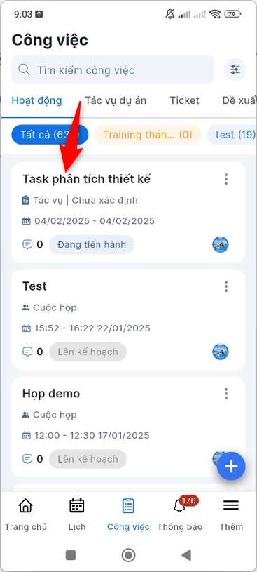 Chọn tác vụ dự án cần chỉnh sửa