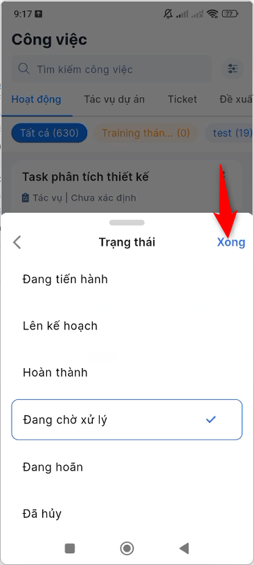Cập nhật tình trạng tác vụ dự án