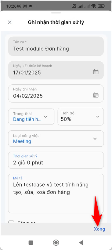 Nhập thông tin logtime