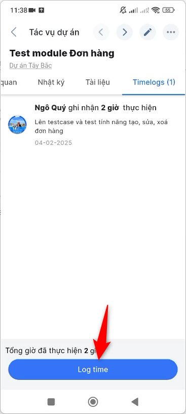 Nhấn button Log time tại tab Logtime