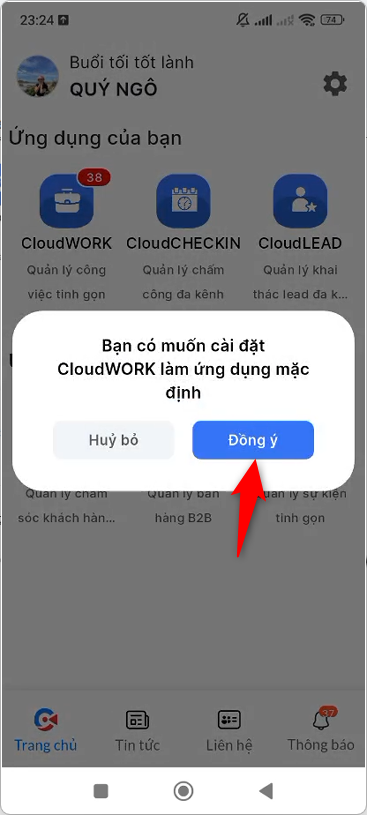 Popup xác nhận đặt app mặc định