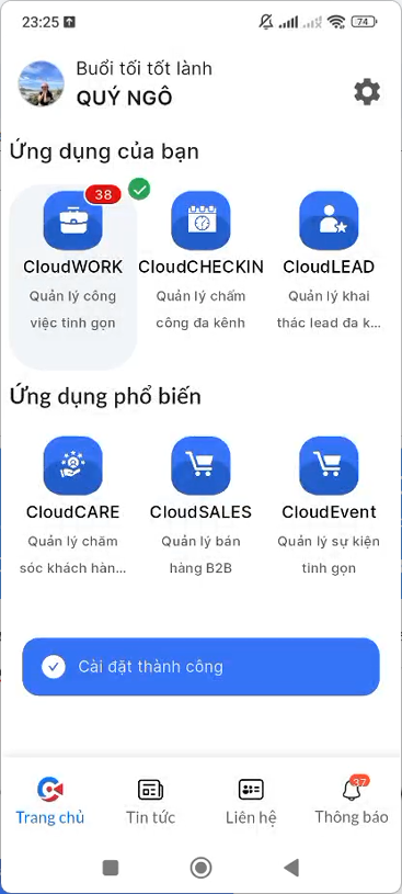 Thông báo thiết lập app mặc định thành công