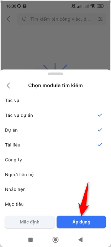 Tick chọn module tìm kiếm và nhấn áp dụng