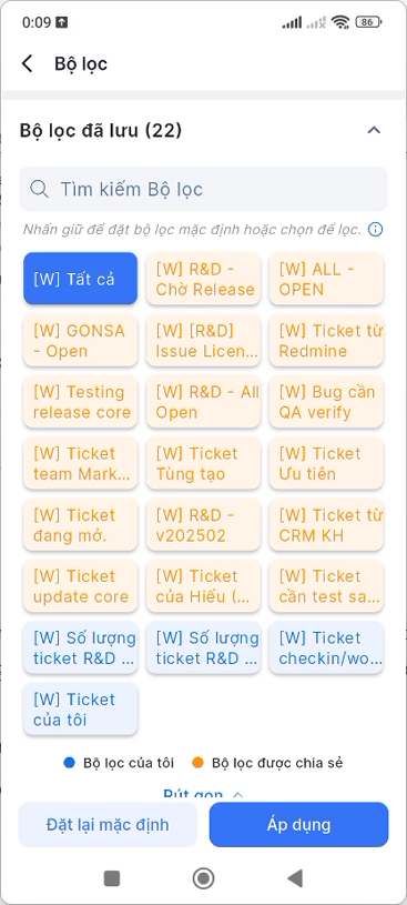 Điều chỉnh thứ tự và ẩn hiện bộ lọc