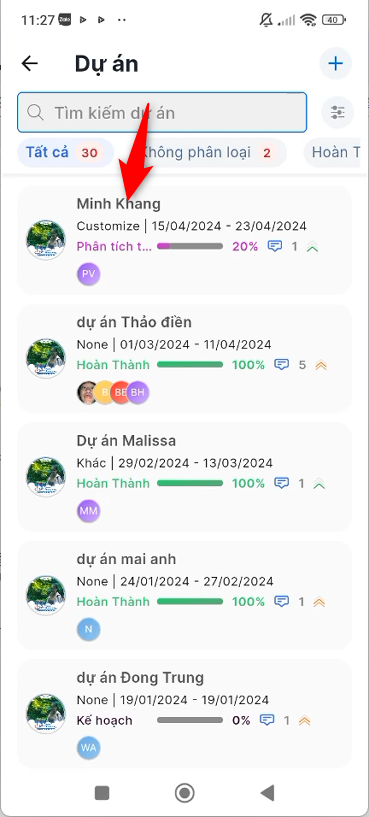 Chọn dự án muốn chia sẻ