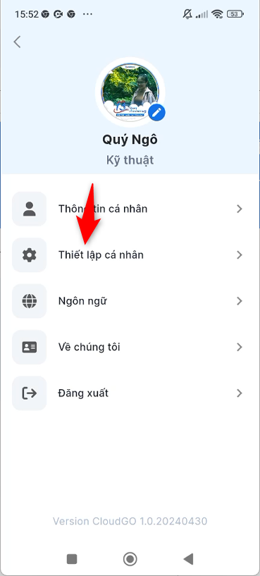 Chọn mục Thiết lập cá nhân