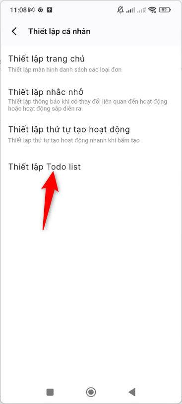 Chọn Thiết lập Todo list
