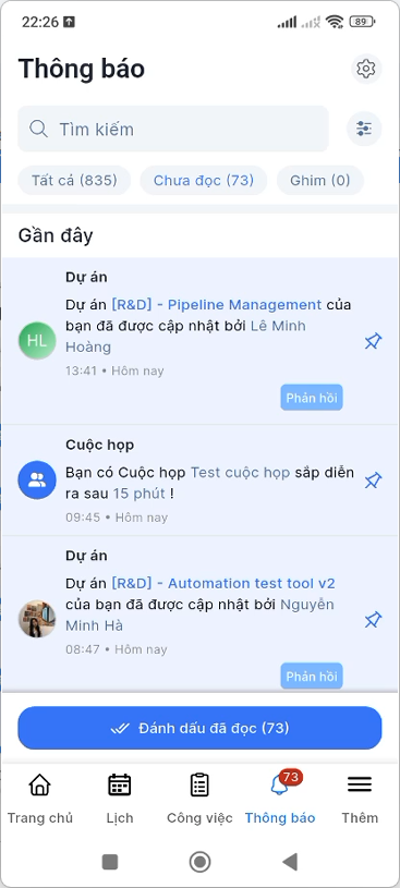 Màn hình Chưa đọc