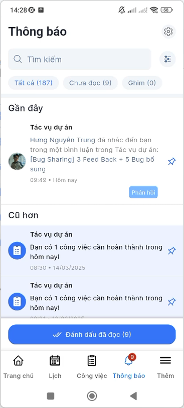 Hiển thị thông báo theo module đã lọc