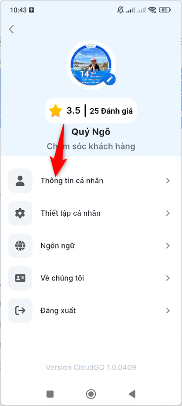 Chọn mục Thông tin cá nhân