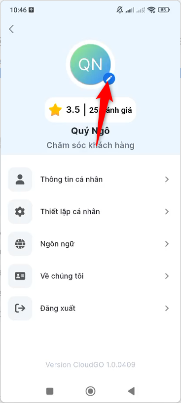 Nhấn icon chỉnh sửa avatar