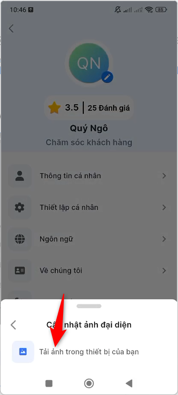 Chọn tải ảnh từ thiết bị