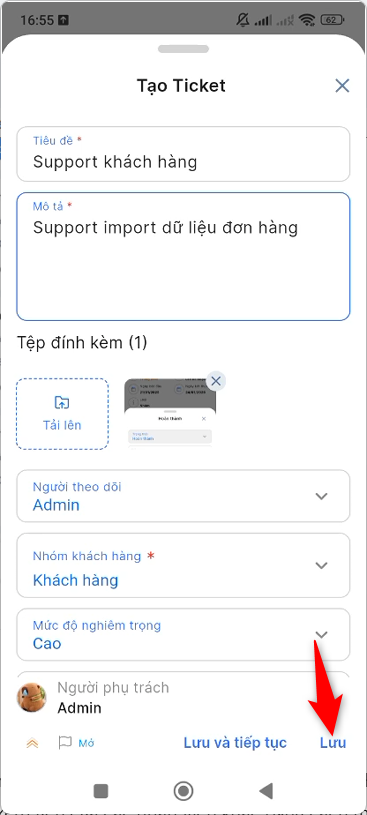 Nhập thông tin ticket