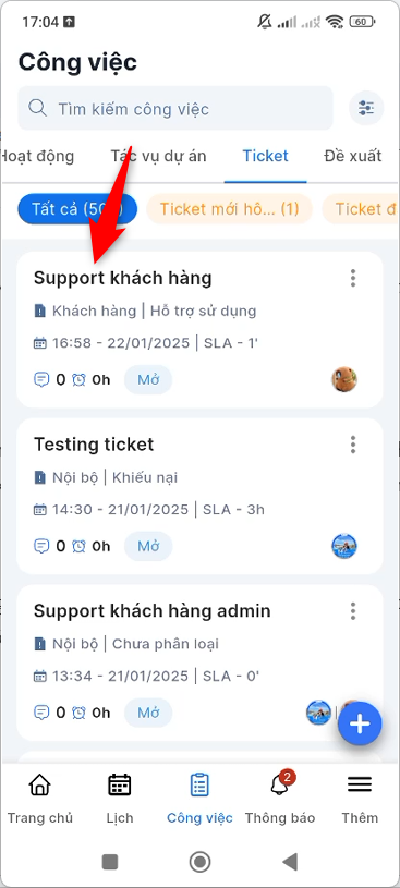 Chọn ticket muốn chỉnh sửa