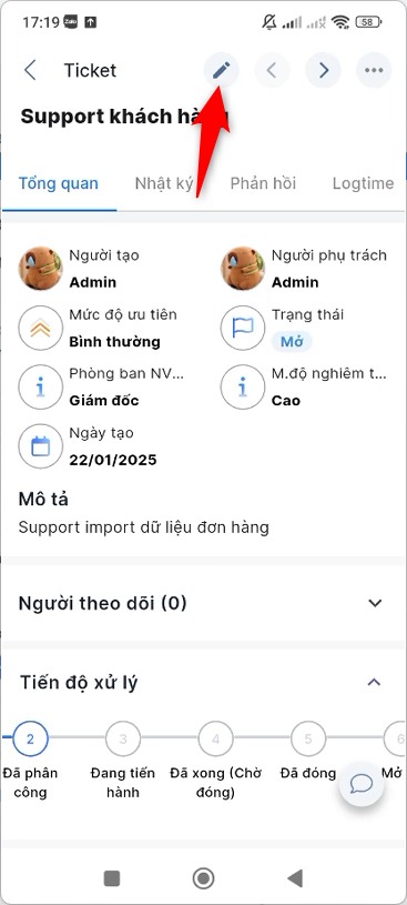 Nhấn icon bút chì