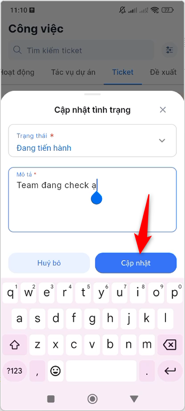 Cập nhật trạng thái và nhập mô tả