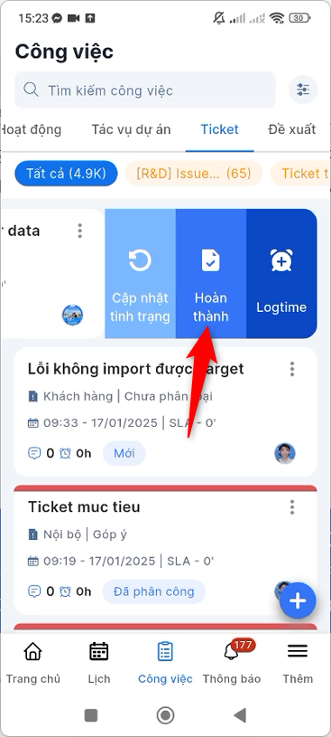 Vuốt trái và chọn Hoàn thành