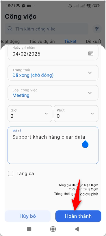 Nhấn button Hoàn thành