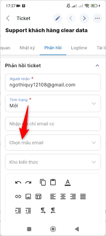 Chọn ô Chọn mẫu email