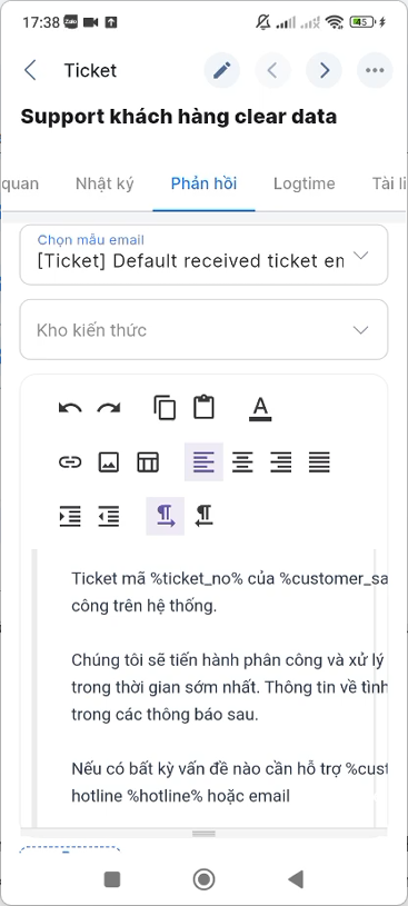 Nội dung email mẫu áp dụng vào ô nội dung