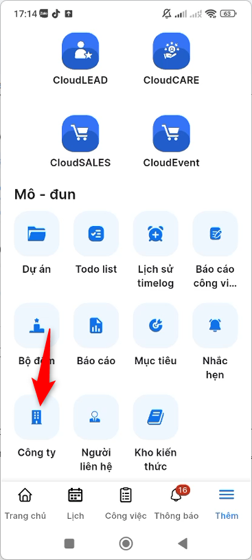 Chọn module Công ty