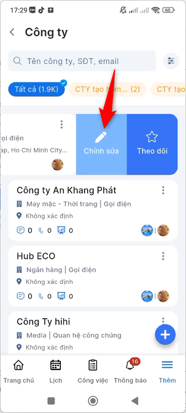 Vuốt trái và chọn icon Chỉnh sửa