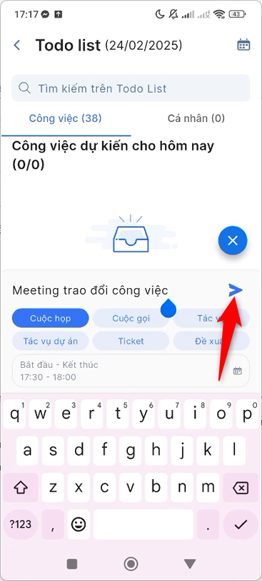 Chọn loại công việc và nhập thông tin