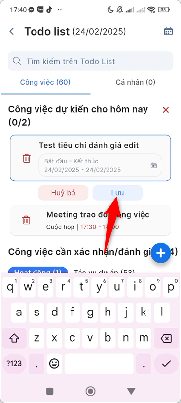 Cập nhật thông tin todo list