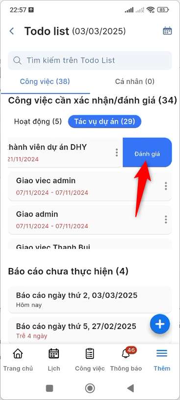 Vuốt trái và chọn Đánh giá