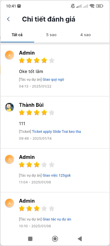 Lịch sử đánh giá công việc