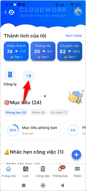 Vuốt qua trái và nhấn icon mũi tên