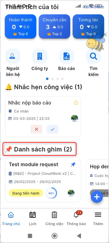 Block Danh sách ghim tại Trang chủ