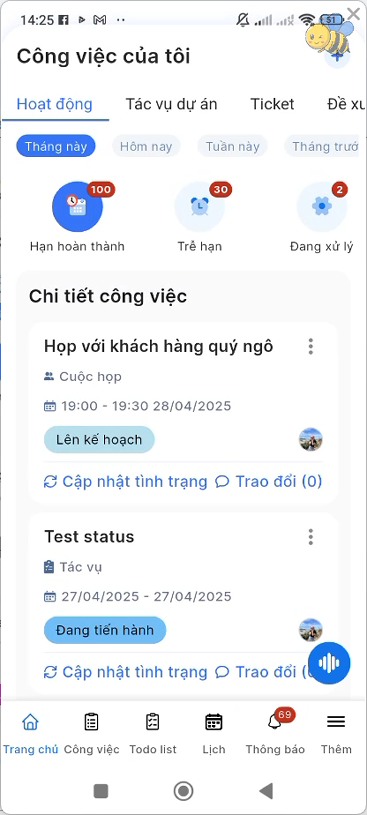 Block Công việc của tôi