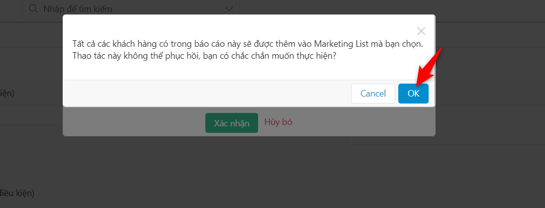 Xác nhận thêm khách hàng từ report