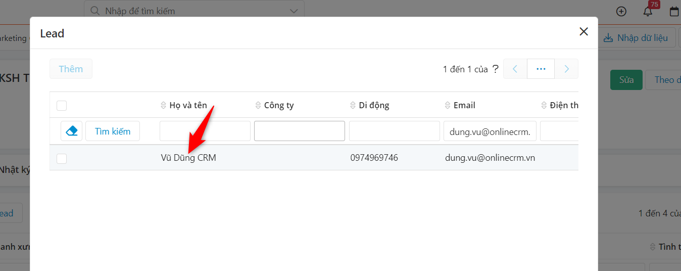 Chọn Lead tương ứng để thêm vào Marketing List