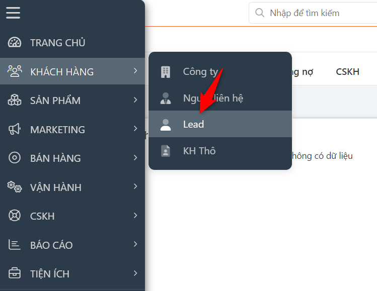 Vào danh sách Lead để thêm hàng loạt