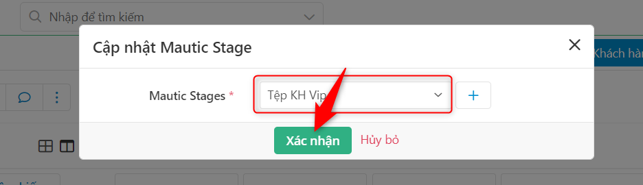 Chọn Stage mới cho khách hàng