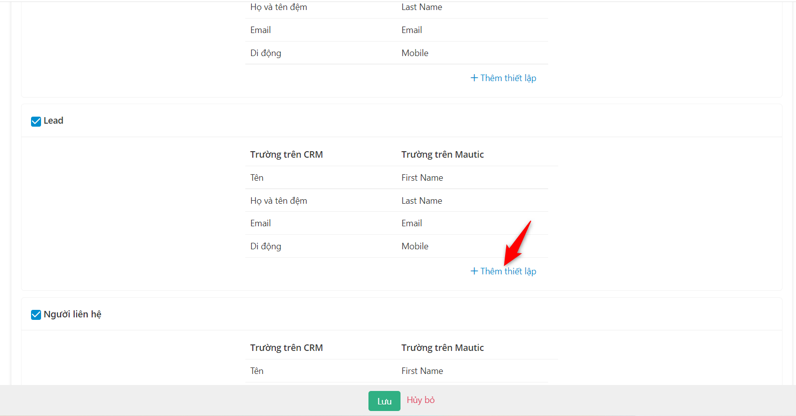 Thêm thiết lập mapping field mới