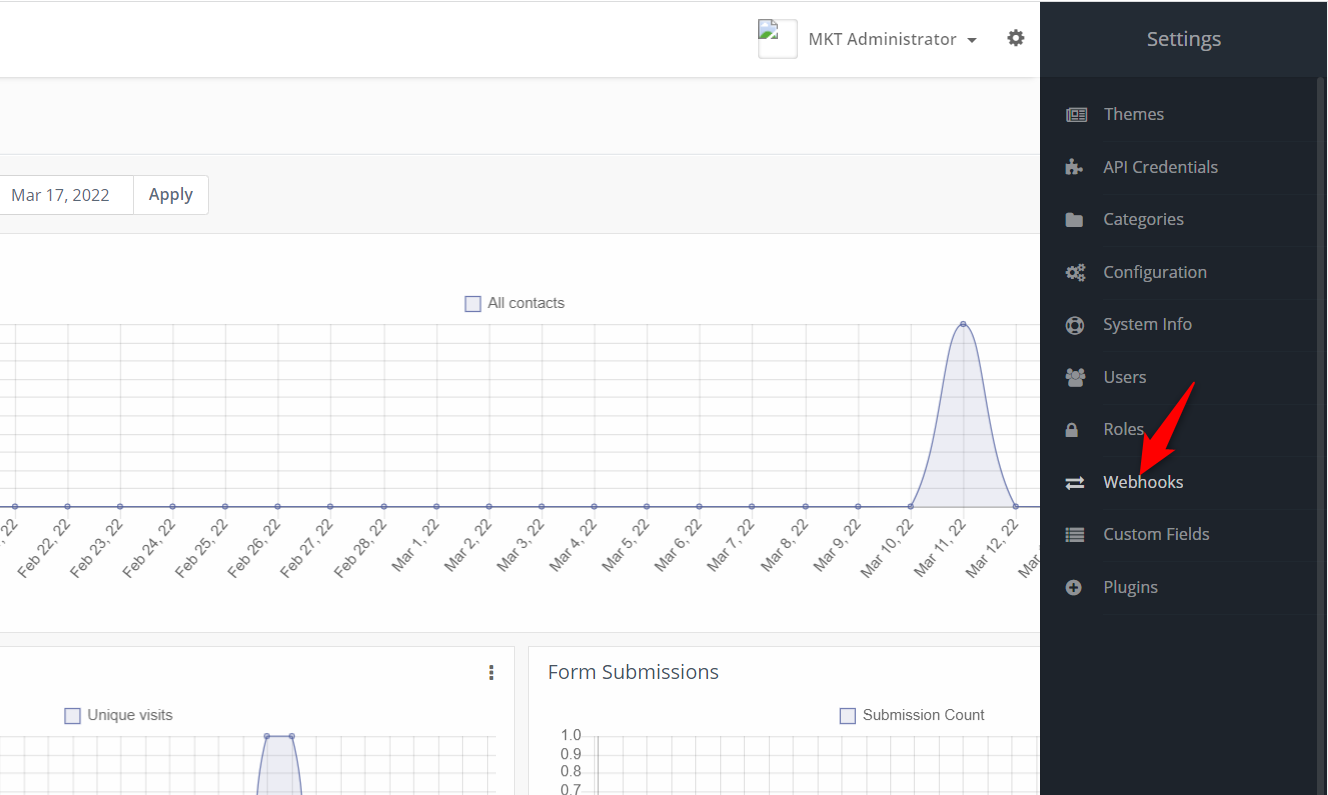 Mở màn hình Webhook trên Mautic
