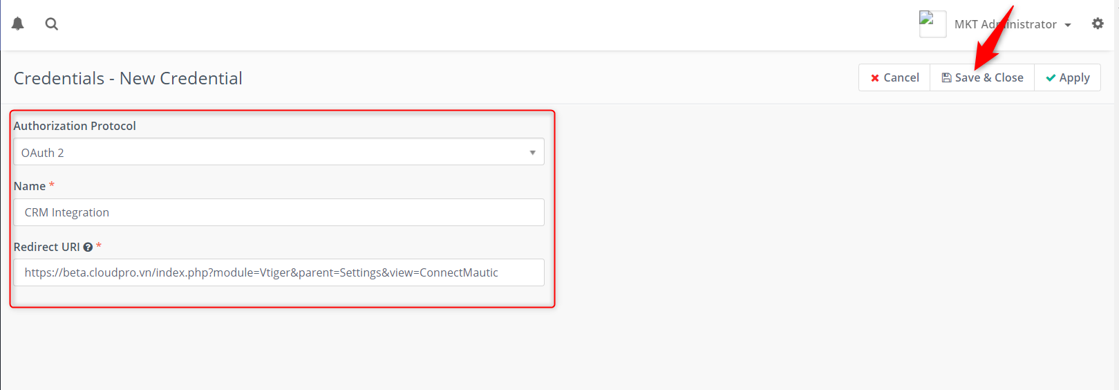 Điền form tạo OAuth2 Credential