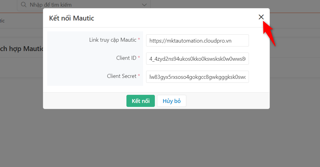Đóng popup kết nối
