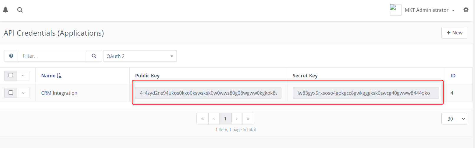 Copy Public Key và Secret Key