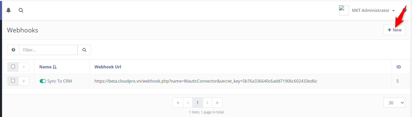 Tạo mới Webhook