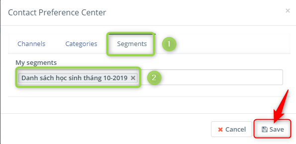 Chọn Segment cho Contact và lưu