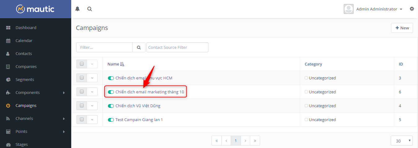 Mở Campaign để xem báo cáo